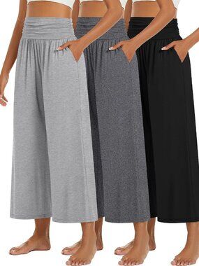 3 Pack Women's Wide Leg Capri Pants with Pockets - Comfy & Stylish Summer